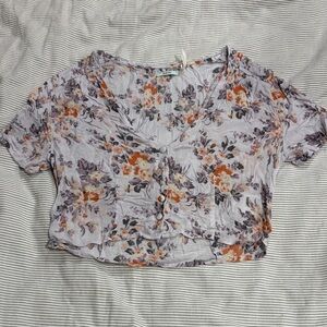 Kimchi Blue Floral V-Neck Blouse - Purple and Orange
